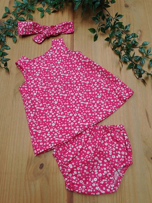 Baby Dress Cerise & White Pants & Bow - Image 2