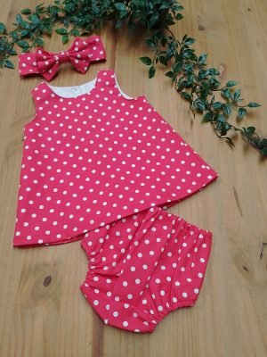 Baby Dress Red Pea Spot Pants & Bow